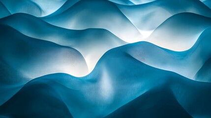 Poster - Blue background featuring mountains and clouds with inverted shapes against a dark backdrop