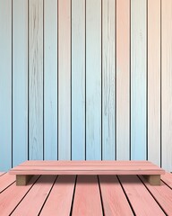 Wall Mural - pastel wooden background with platform for display and presentation
