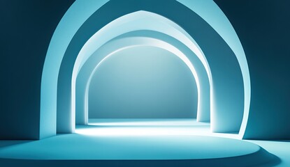 Poster - Abstract Archway: Exploring Serene Blue Hues in Architectural Design, Minimalist Interior Spaces, and Modern 3D Renderings.