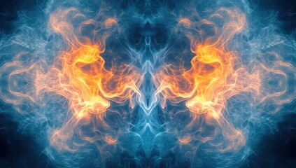 Poster - fiery & icy abstract art: opposing forces dance in dynamic visual symphony