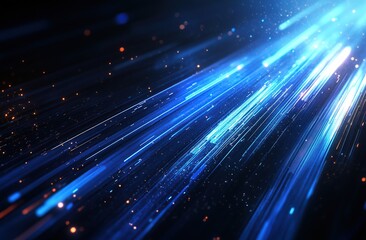 Poster - Abstract Blue Light Streaks, Glowing Particles, Dynamic Energy, Futuristic Design, Visual Effects, Speed Lines, Bright Rays, Digital Art, Abstract Background, Neon Lights