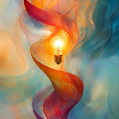 Poster - light bulb illuminating soft colored abstract pattern