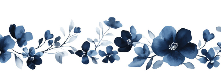 Wall Mural - dark indigo blue flowers isolated on white, transparent png