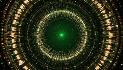 Poster - Abstract Futuristic Data Stream Tunnel in Green and Gold