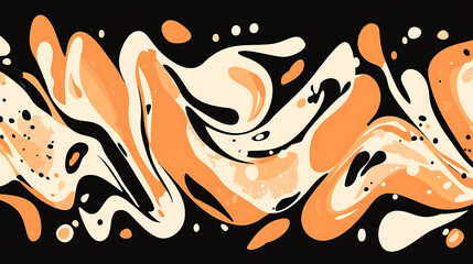 Poster - Abstract Art Swirls in Light Orange and Cream Tones with Dark Spots Pattern Backdrop