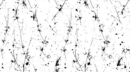 Poster - Abstract Black Splatter and Twigs on White Backdrop Seamless Pattern Design Element or Decorative Asset