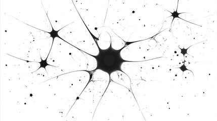 Poster - Abstract Black Starbursts and Scattered Dots Against White Backdrop Visual Composition Design