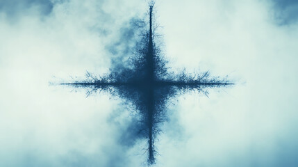 Wall Mural - abstract blue explosion starburst pattern on sky background with subtle cloud formations art