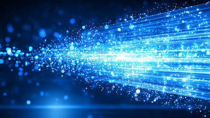 Poster - Abstract Blue Light Streaks with Sparkling Particles Illusion of Speed and Energy Technology