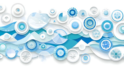 Poster - abstract circular ornamentation with mountain and wave motifs in shades of blue and white