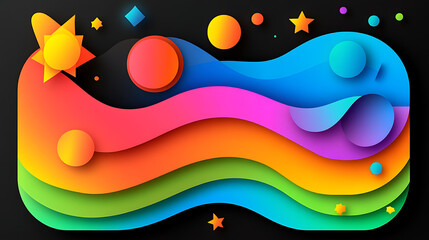 Poster - abstract colorful layers with spheres and stars digital art illustration style background