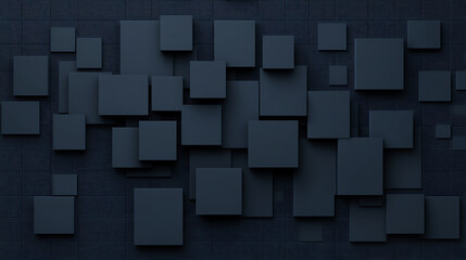 Wall Mural - Abstract Composition of Dark Blue Squares on Textured Grid Background with Shadow Play Art