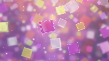 Wall Mural - Abstract Composition of Floating Candy Cubes with Dreamy Colorful Bokeh Background and Subtle Sparkling Effect