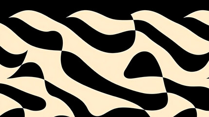 Poster - abstract cream and black wavy bands intertwining graphic harmony creating optical flow with curves