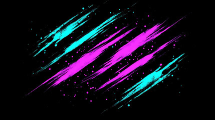 Poster - Abstract Diagonal Brush Strokes in Cyan and Magenta with Sprinkles on a Black Backdrop Pattern