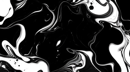 Poster - Abstract Fluid Acrylic Art Swirls of Black and White Ink Creating an Elegant Visual Texture