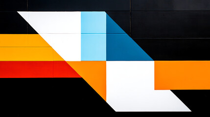 Poster - Abstract Geometric Design with Bold Colors and Intersecting Shapes on Wall