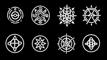 Poster - Abstract Nautical Compasses Graphic Set for Directional Guidance and Exploration on a Dark Backdrop