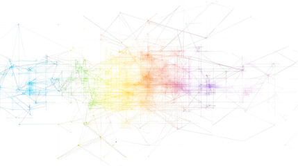 Poster - Abstract Network of Colorful Lines and Geometric Shapes Connecting on a White Background