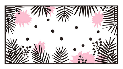Poster - Abstract Pattern of Tropical Leaves and Pink Splashes on White Background for Textile Design Ideas