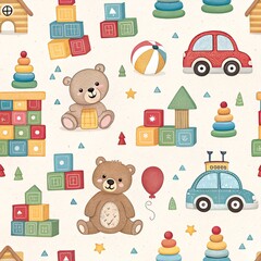 Wall Mural - Wallpaper pattern with children's toys - seamless pattern for your design
