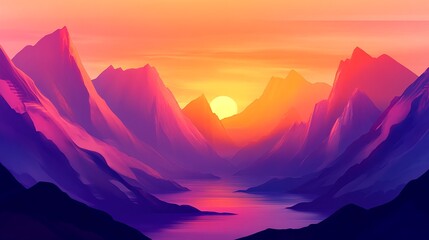Wall Mural - serene sunset over majestic mountains and tranquil waterscape