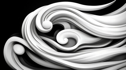 Poster - Abstract Swirling Pattern of White Curves with Spherical Endings on a Black Background