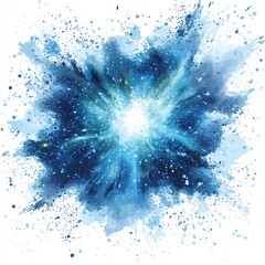 Wall Mural - Vivid Blue Watercolor Burst with Stars and Light Effects for Artistic Background or Design Use