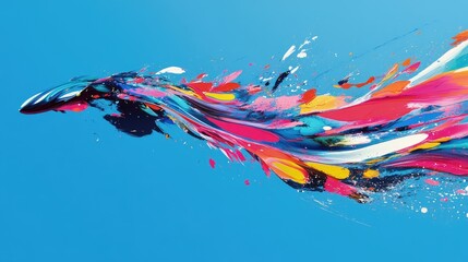 Poster - A blend of vibrant colors racing across a smooth blue backdrop, visually illustrating high-speed motion and energy with abstract, fluid design elements