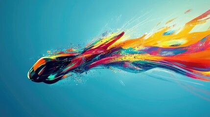 Poster - A blend of vibrant colors racing across a smooth blue backdrop, visually illustrating high-speed motion and energy with abstract, fluid design elements