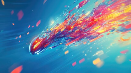 Poster - A blend of vibrant colors racing across a smooth blue backdrop, visually illustrating high-speed motion and energy with abstract, fluid design elements