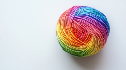 Poster - A brightly colored yarn ball featuring a spectrum of rainbow threads, isolated on a light backdrop, perfect for crafting and creative activities