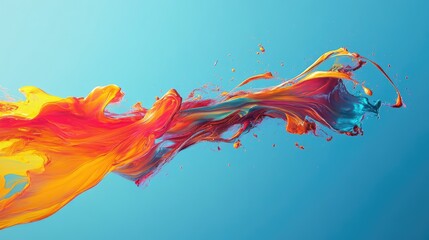 Poster - A burst of vibrant colors racing across a peaceful blue background, visually conveying high-speed motion and dynamic energy with fluid, abstract lines