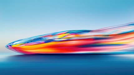 Poster - A burst of vibrant colors racing across a peaceful blue background, visually conveying high-speed motion and dynamic energy with fluid, abstract lines