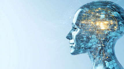Poster - artificial intelligence futuristic head structure with complex electronic circuitry network