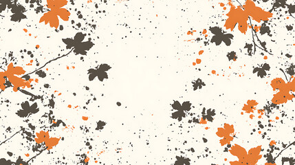 Poster - Artistic Autumnal Impression with Falling Leaves and Splatters in Brown and Orange Tones Backdrop