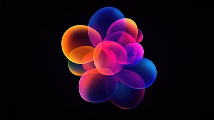 Poster - A cluster of glowing neon bubbles floating against a deep black background, creating a stunning, modern design with vibrant colors and sharp contrast