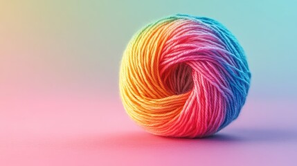 Poster - A colorful yarn ball in a vibrant rainbow spectrum, set against a soft, light background, ideal for DIY, knitting, and creative design work
