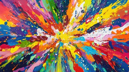 Aufkleber - A dynamic explosion of bright, vibrant colors in a burst of energy, creating an abstract background filled with rhythm and pop music-inspired movement