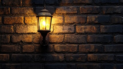 Poster - A flickering gas light on an old brick wall, evoking warmth and history, ideal for capturing nostalgic or vintage themes in an evening setting