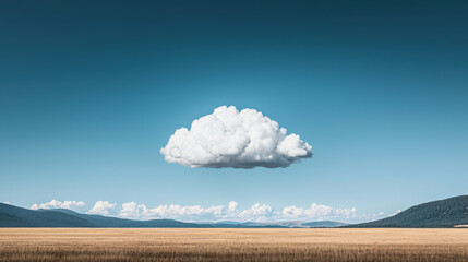 Wall Mural - bright midday sky with large cumulus cloud over golden field