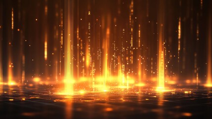 Poster - A futuristic digital environment with glowing bars and lights visualizing dynamic data movement, perfect for tech or data-driven design themes