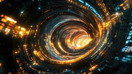 Poster - A futuristic digital world with swirling lines of data interspersed with glowing tech communication icons, creating a sense of tech flow and connectivity