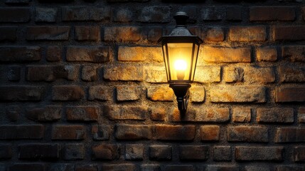 Poster - A gas light flickering against an old brick wall, evoking charm and nostalgia, with soft, warm lighting ideal for capturing historical, vintage, or evening settings