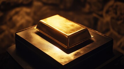 Poster - A gold bar on a scale, carefully lit with studio lighting, capturing the brilliance of the gold against a clean, dark backdrop for a sophisticated look