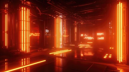 Poster - A high-tech, glowing digital environment filled with bars and lights, visualizing dynamic data movement for a futuristic, technology-inspired scene