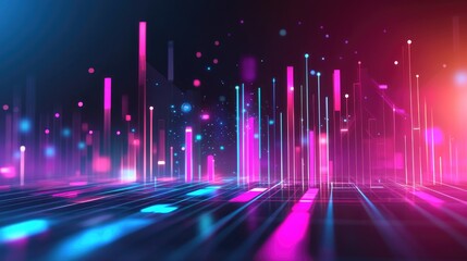 Poster - A high-tech, glowing digital environment filled with bars and lights, visualizing dynamic data movement for a futuristic, technology-inspired scene
