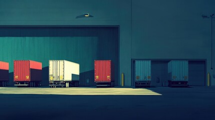 Aufkleber - A lineup of trucks at a loading dock, waiting for their next cargo delivery, ideal for logistics or transportation concepts, with room for text or branding