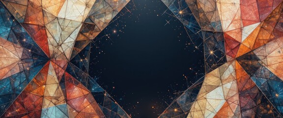 Poster - Abstract Geometric Background with Triangle Pattern and Golden Particles