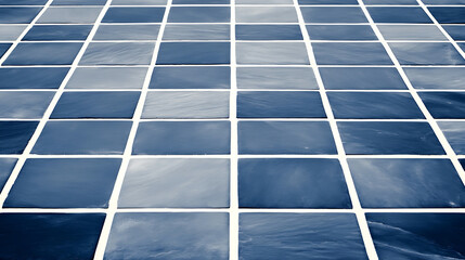Poster - Blue Tiled Floor Pattern with Perspective View for Interiors and Architectural Design Elements